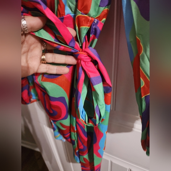 Bright colorful wrap dress size large new - Picture 3 of 5